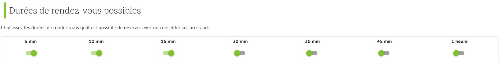 Durées de RDV possibles sur un salon virtuel AppyFair