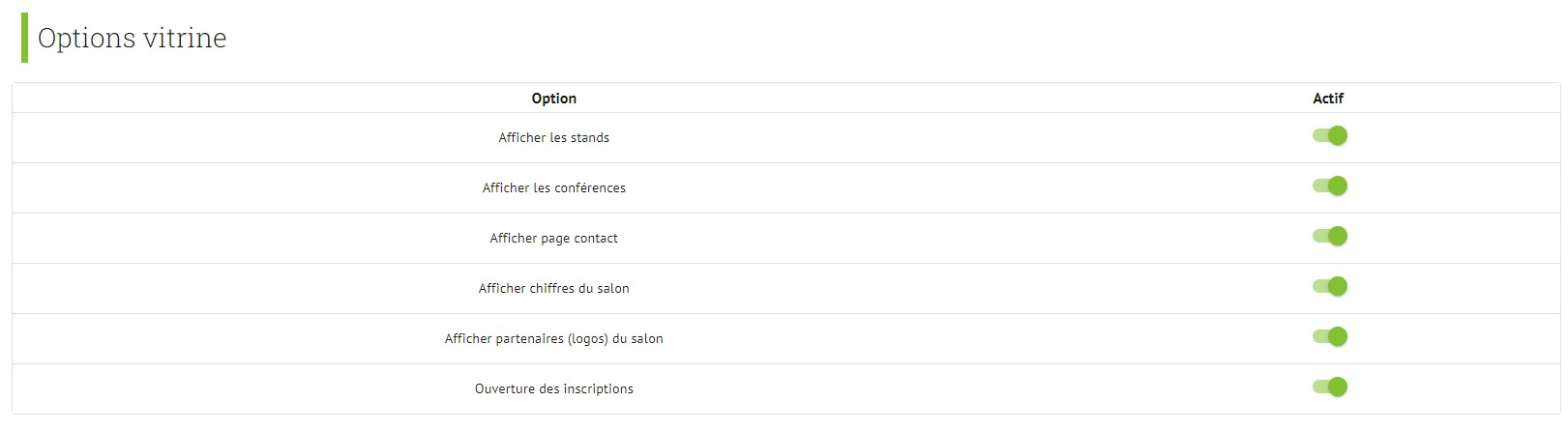 BO-sitevitrine-lesoptions Options du site vitrine d'un salon virtuel AppyFair