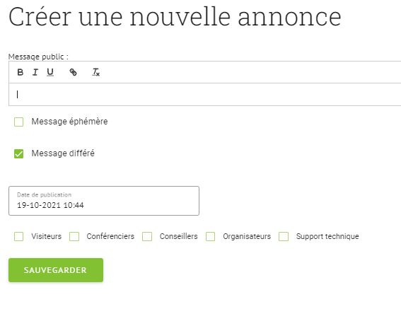 Creation_annoncepublique Création d'une annonce publique par l'organisateur d'un salon virtuel appyfair